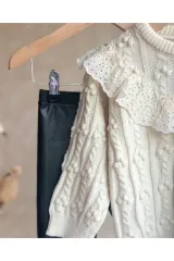 Kız Çocuk Dantelli Triko Kazak Deri Tayt Alt Üst Takım