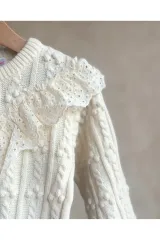 Kız Çocuk Dantelli Triko Kazak Deri Tayt Alt Üst Takım